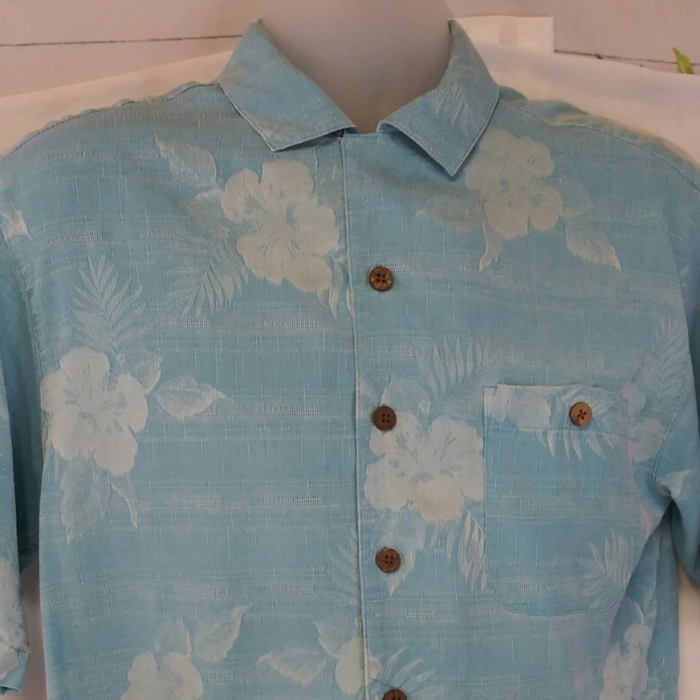 Island Shores Hawaiian Blue Silk Button Down Shirt